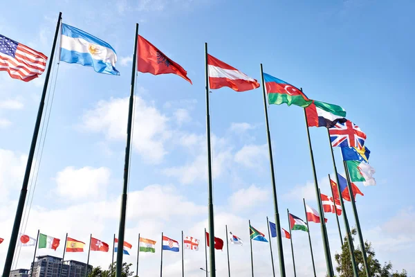 Flags of European and Asian countries for business events