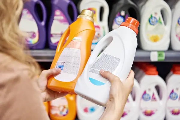 Plastic bottle with cleaning agent in the store
