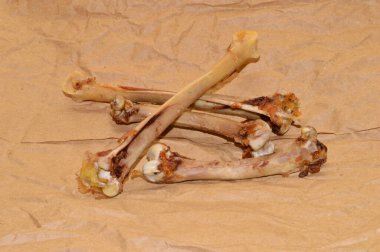 Beyaz arka planda izole edilmiş tavuk kemikleri