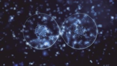 Işıldayan parlak parçacıklarla çevrili mavi bir kürenin büyüleyici ve büyüleyici bir tasviri.