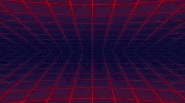 Kırmızı ve koyu mavi ızgara desenli canlı bir grafik, fütüristik tasarımlar için mükemmel..