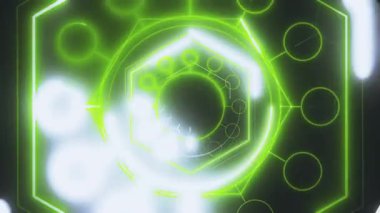 Canlı yeşil altıgen desenli titreşimler ve parlak beyaz ışıkla kaymalar dinamik bir görselleştirici etkisi yaratır. Bu animasyon bir konser arkaplanı, modern bir sunum ya da video için mükemmel.