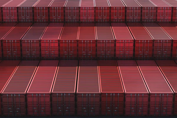 stock image Lots of long cargo containers stacked at the terminal/port for import export business. Logistics, unloading, loading, storage, cargo sorting