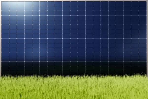 Painel Solar Grama Verde — Fotografia de Stock