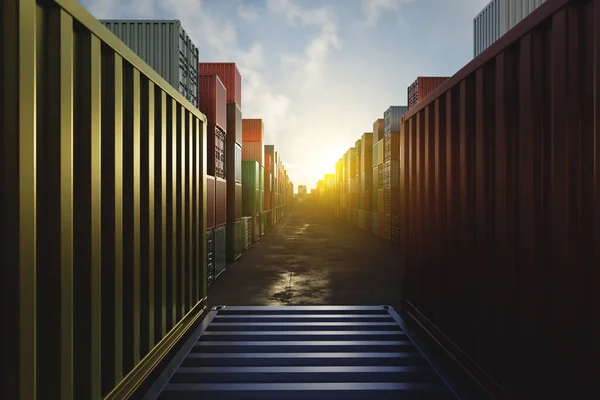 Frachtcontainer Verschiedenen Farben Für Das Import Export Geschäft Der Logistik — Stockfoto
