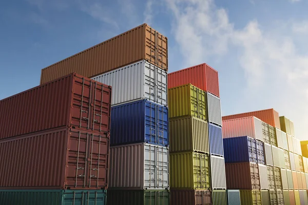 物流輸出入事業のための異なる色の貨物コンテナ — ストック写真