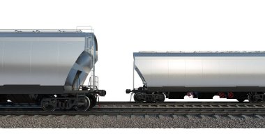 Beyaz zemin üzerinde demiryolu rayları üzerinde endüstriyel yük treni