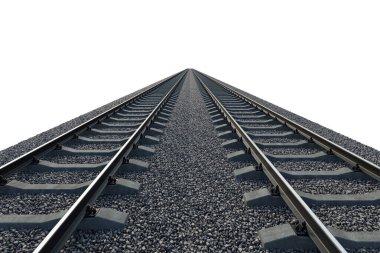 Beyaz bir arka planda çakıl yatağı rayları