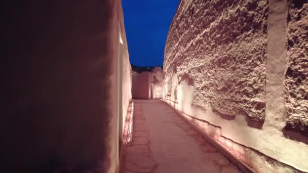 Strada Illuminata Turaif Patrimonio Mondiale Dell Unesco Nella Notte Diriyah — Video Stock