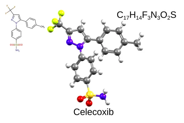 Chemický Vzorec Strukturní Vzorec Model Celekoxibu Inhibitor Cox Bílé Pozadí — Stock fotografie