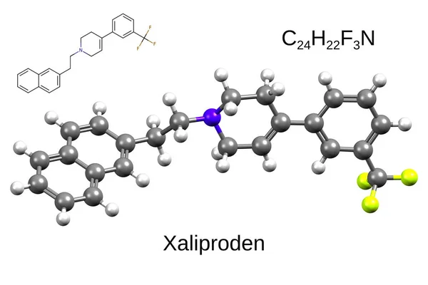 Chemický Vzorec Kosterní Vzorec Model Serotoninového Agonisty Receptoru Xaliproden Bílé — Stock fotografie