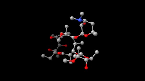 Animated Ball Stick Spacefill Models Antibiotic Clarithromycin Black Background — Stock Video