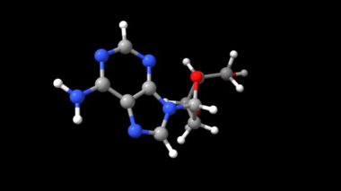 Deoksiribonükleosit deoksiadenozin 'in yapısı. Canlandırılmış 3 boyutlu top ve çubuk ve boşluk dolu modeller, siyah arkaplan