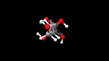 D-Mannitol 'ün yapısı. Canlandırılmış 3 boyutlu top ve sopa, yüzey ve uzay dolu modeller, siyah arkaplan.