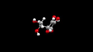 C vitamini yapısı (askorbik asit). Canlandırılmış 3 boyutlu top ve çubuk ve boşluk dolu modeller, siyah arkaplan.