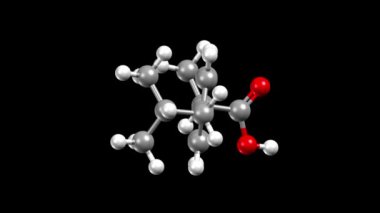 İbuprofen yapısı, steroid olmayan yaygın bir antienflamatuar ilaç. Canlandırılmış 3 boyutlu top ve çubuk ve boşluk dolu modeller, siyah arkaplan.