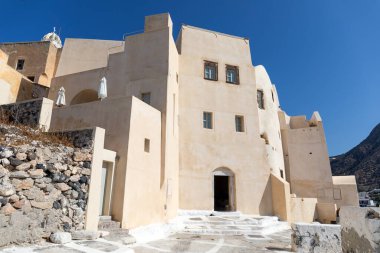 Yunanistan 'ın Santorini adasındaki Pyrgos Kallistis Kalesi' nin geleneksel mimarisi