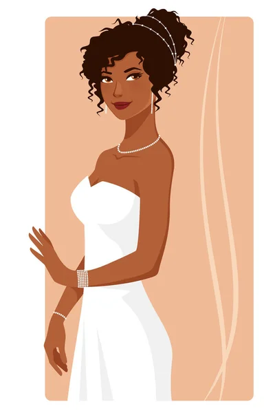Bela Jovem Afro Americana Vestido Noiva — Vetor de Stock