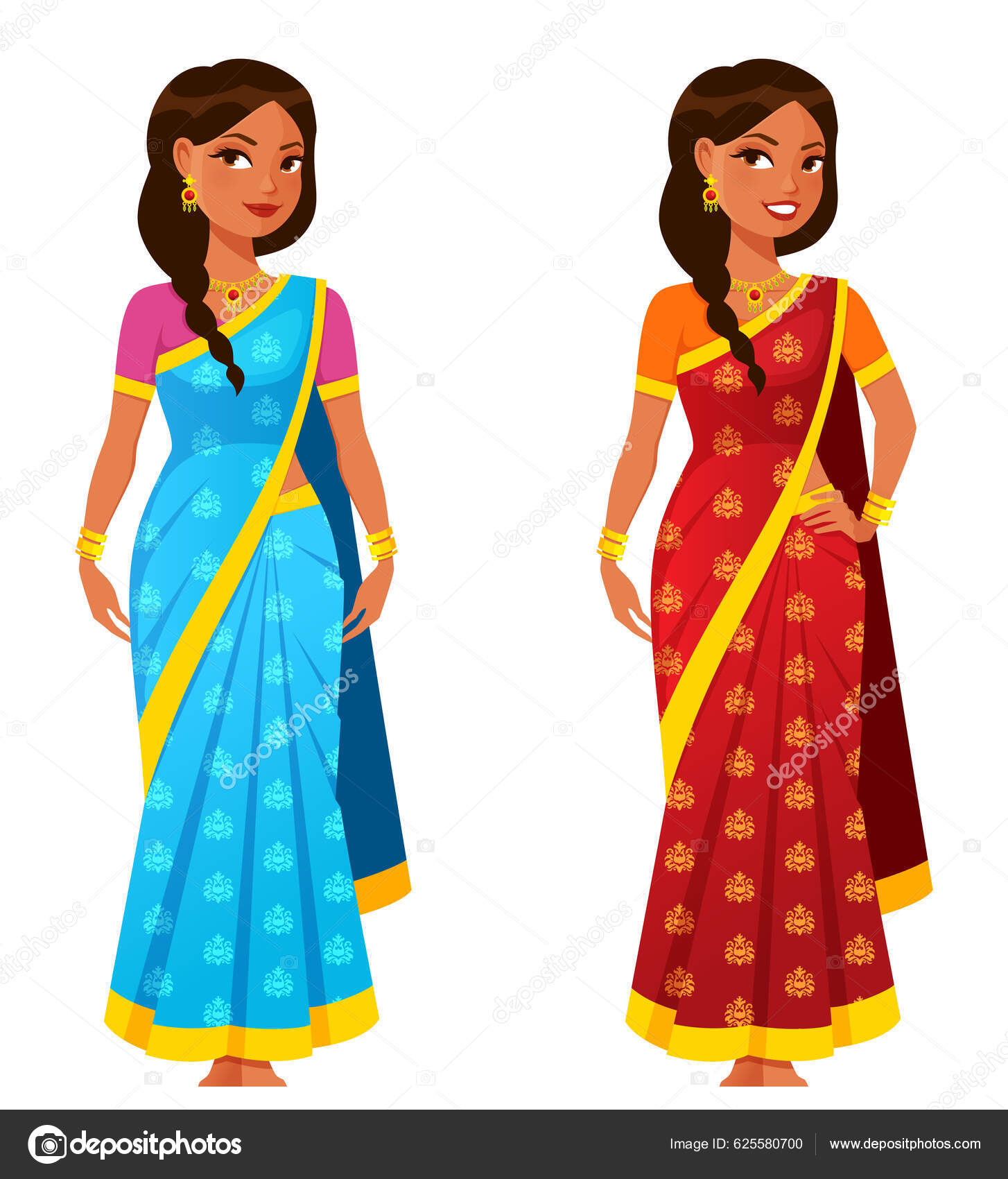 Beautiful Indian Woman Wearing Colorful Traditional Saree Jewels Young Indian Stock Vector Image 0215