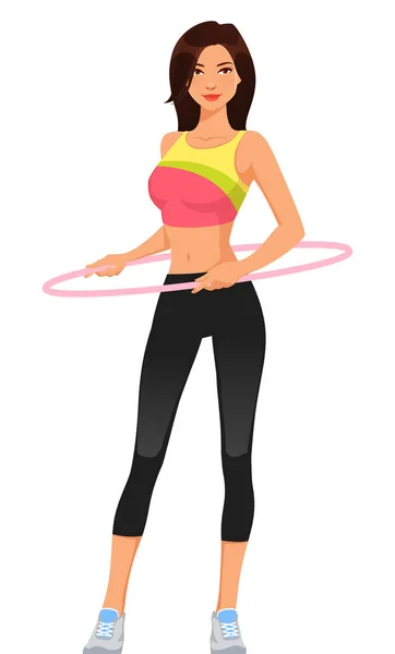 Jeune Fille Sportive Avec Hula Hoop Belle Femme Tenue Gym — Image vectorielle