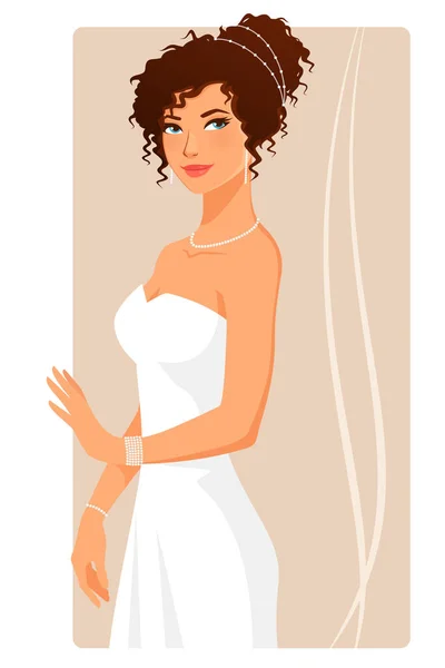 Belle Jeune Femme Portant Robe Mariée Blanche Bijoux Diamant Jolie — Image vectorielle