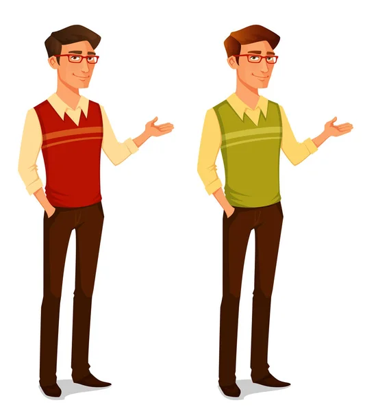 Cartoon Illustration Eines Jungen Mannes Hipster Manier Der Eine Brille — Stockvektor