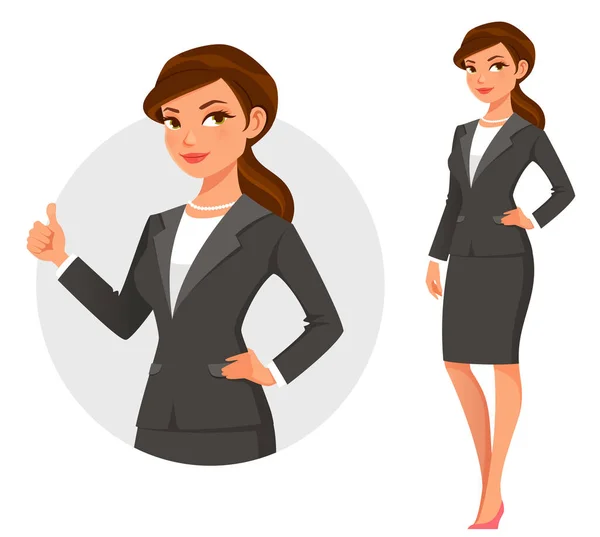Attractive Young Businesswoman Elegant Black Suit Beautiful Smiling Woman Office — Stock Vector