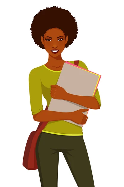 Young African American Girl Casual Clothes High School University Student — Vector de stock