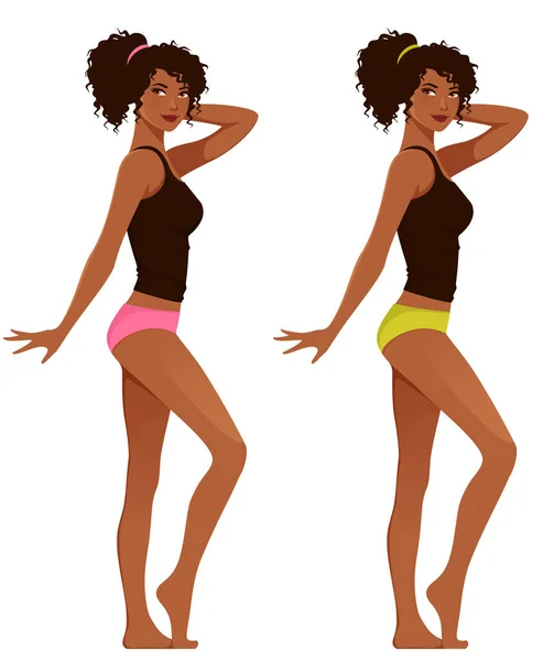 Young African American Woman Underwear Smiling Posing Dieting Healthy Lifestyle — Stock vektor