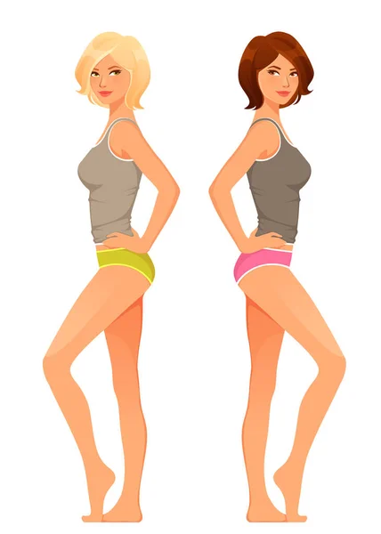 Beautiful Young Woman Underwear Smiling Posing Dieting Slimming Concept Cartoon — 스톡 벡터