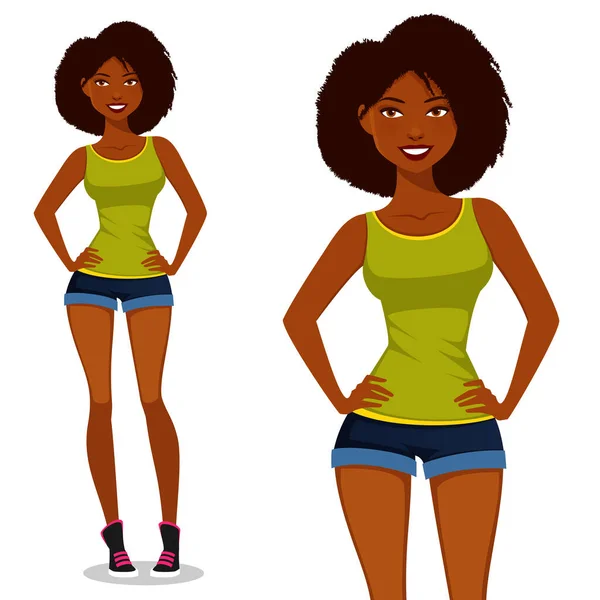 Cartoon Illustration Young African American Brazilian Woman Beautiful Black Girl — Stockvector