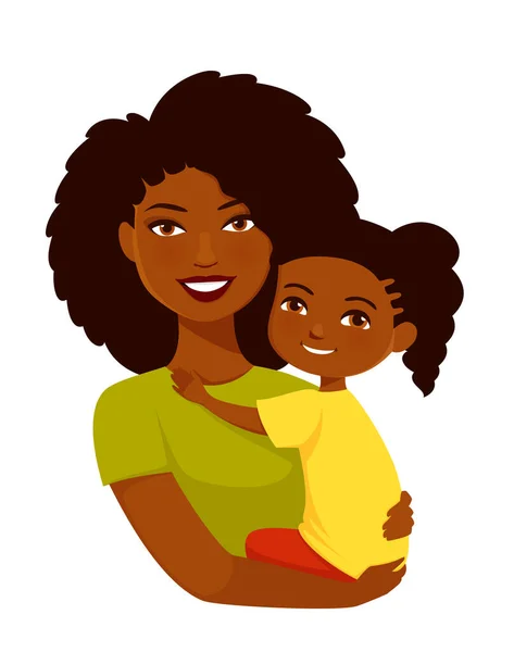 Cute Illustration Young African American Mother Holding Her Baby Daughter — Image vectorielle