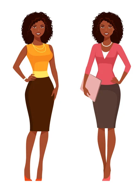 Young African American Businesswoman Elegant Smart Casual Fashion Beautiful Black — Stock Vector
