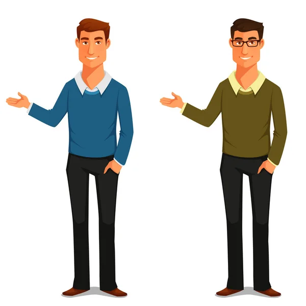 Funny Illustration Friendly Young Man Sweater Gesturing Cartoon Character Isolated — Vettoriale Stock