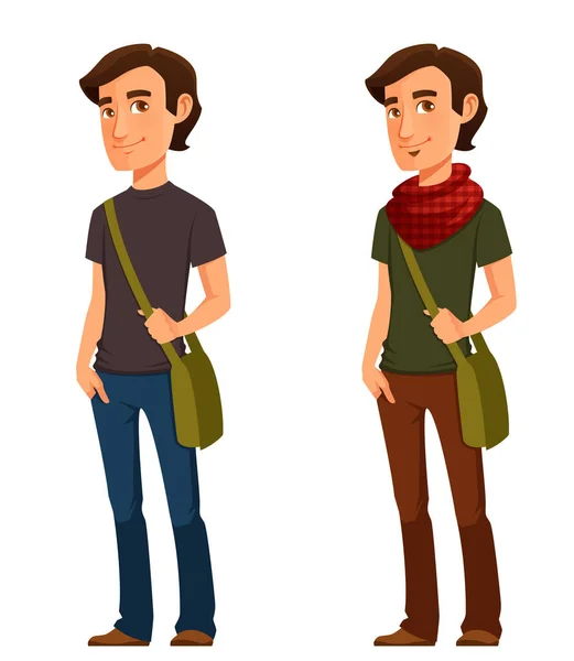 Cartoon Character Young Friendly Guy Casual Clothing Handsome Smiling Man — Stock Vector