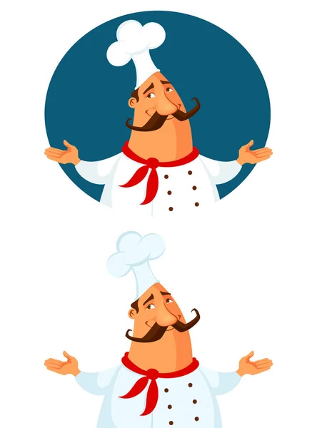 Personaggio Cartone Animato Cuoco Amichevole Sorridente Salutare Suoi Ospiti Del — Vettoriale Stock