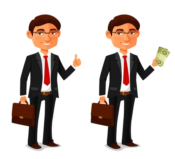 Funny Cartoon Character Young Businessman Wearing Black Suit Holding Briefcase Royalty Free Stock Illustrations