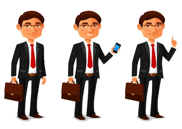 Young Friendly Man Black Business Suit Holding Briefcase Successful Businessman Royalty Free Stock Illustrations