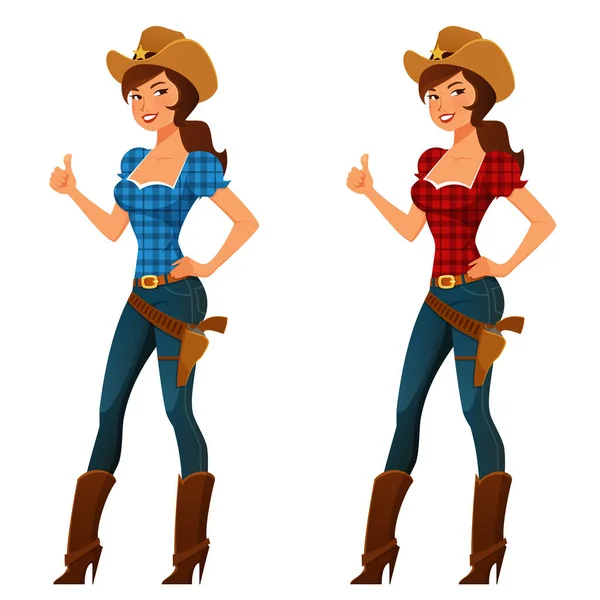 Beautiful Cowgirl Wearing Jeans Smiling Giving Thumbs Attractive Pin Girl Royalty Free Stock Vectors