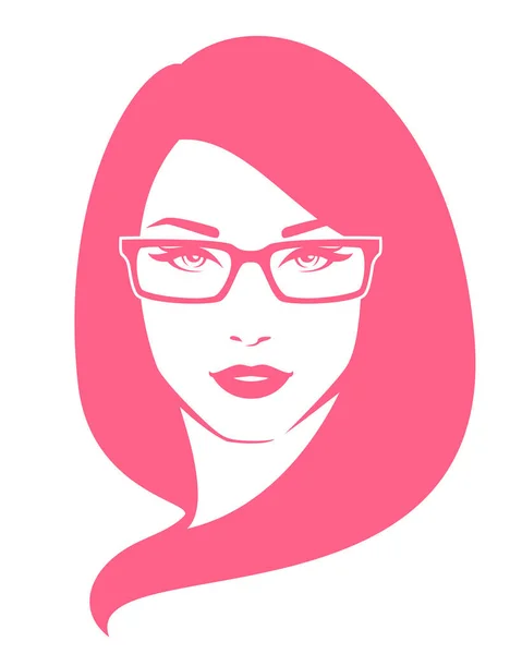 Лицо Красивой Молодой Женщины Длинными Волосами Очках Стилизованная Мода Иллюстрация Стоковый вектор