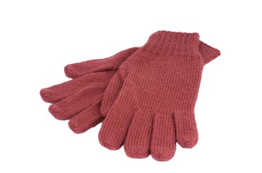 Beyaz arka planda yünlü pembe eldivenler. Kadın aksesuar.