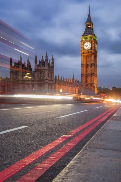 Big Ben Evening Lights Cars Bridge London England United Kingdom — Stock Photo, Image