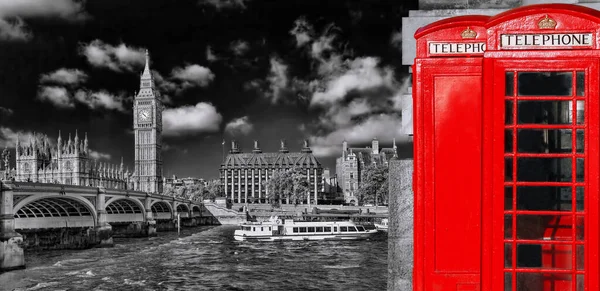 London Symbole Mit Big Ben Und Roten Telefonzellen England — Stockfoto