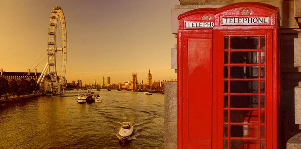 Symboles Londres Avec Big Ben Cabines Téléphoniques Rouges Angleterre Royaume — Photo