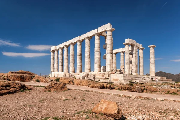 stock image Cape Sounion with ruins of an ancient Greek temple of Poseidon in Attica, Greece