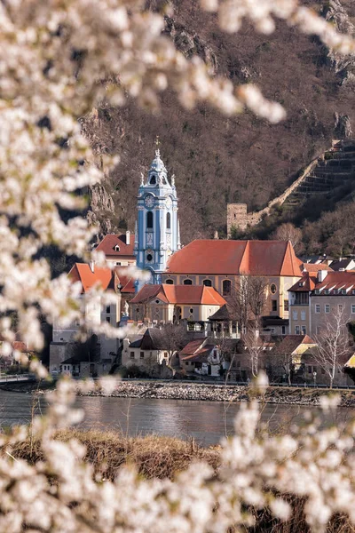 Pueblo Durnstein Durante Primavera Con Río Danubio Valle Wachau Unesco — Foto de Stock