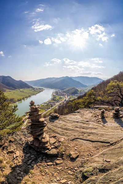 Вид Дунай Деревню Шпиц Фау Фон Unesco Весеннее Время Австрия — стоковое фото