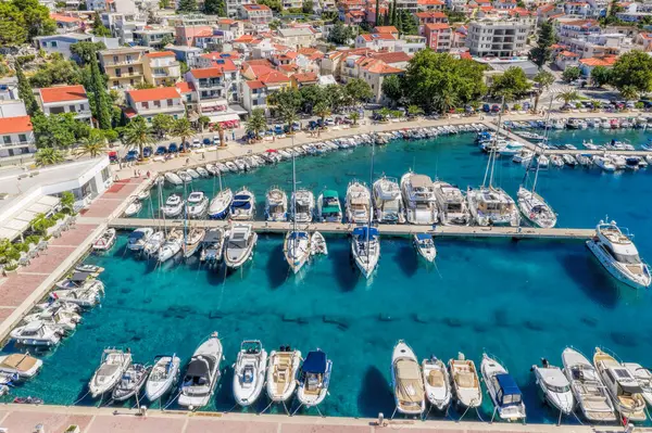 Aerial View Baska Voda Town Harbor Makarska Riviera Dalmatia Croatia — Fotografia de Stock