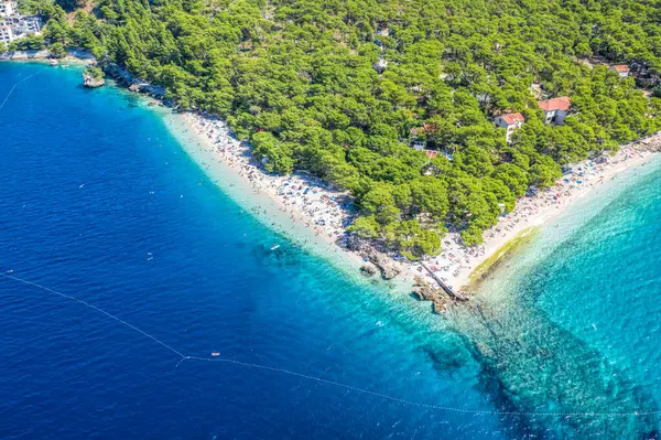 Punta Rata Beach Brela Croatia Aerial View Adriatic Sea Turquoise Stock Photo