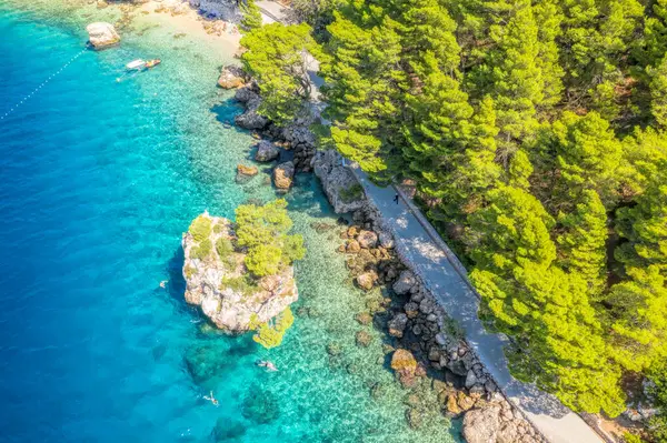 Punta Rata Beach Brela Croatia Aerial View Adriatic Sea Turquoise Stock Image